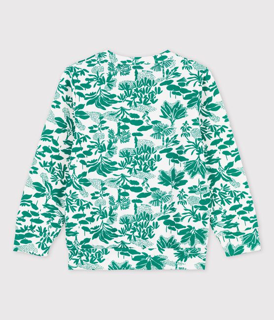 Sweatshirt en molleton enfant garçon blanc MARSHMALLOW/vert GAZON