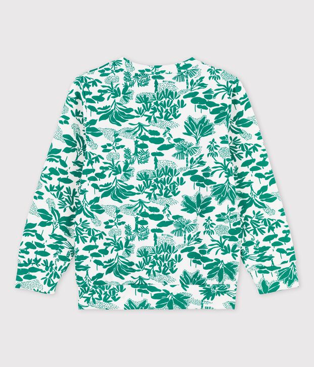 Sweatshirt en molleton enfant gar&ccedil;on blanc/vert