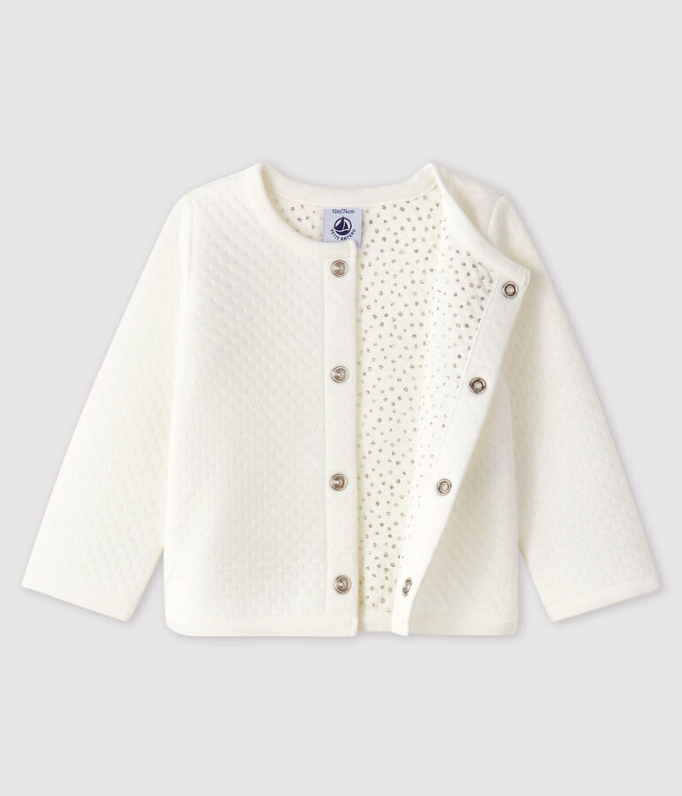 Cardigan b&eacute;b&eacute; fille en tubique blanc MARSHMALLOW