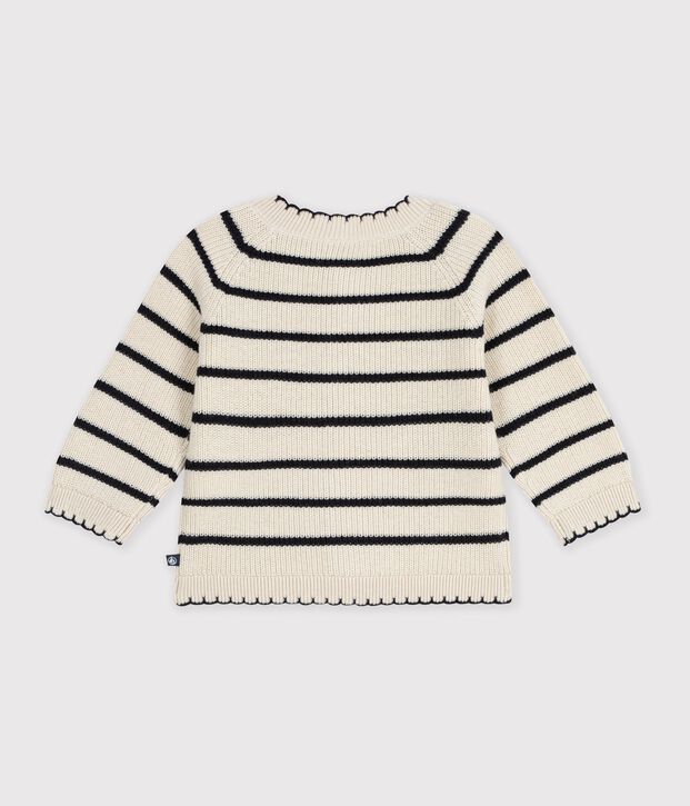 Cardigan b&eacute;b&eacute; en coton &agrave; rayures &eacute;cru/bleu