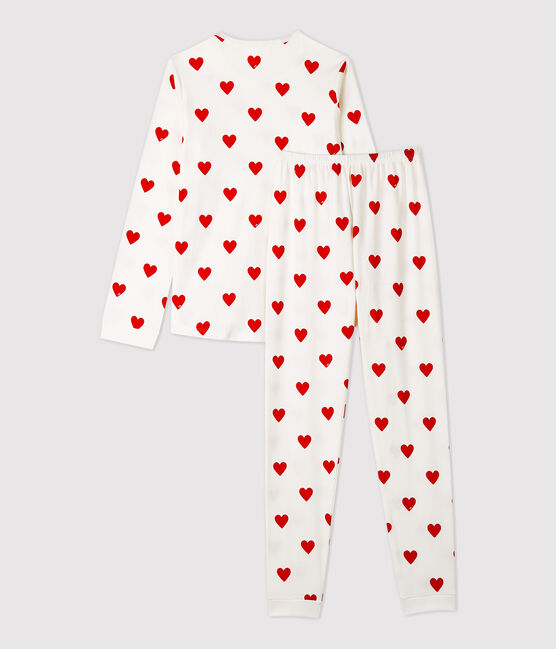 Pyjama fille imprimé cœurs en côte blanc MARSHMALLOW/rouge TERKUIT