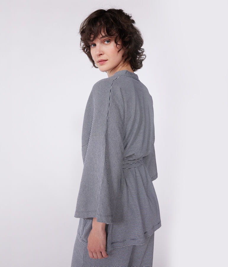 Kimono ray&eacute; femme bleu SMOKING/blanc MARSHMALLOW