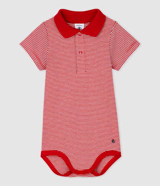 Body col polo en coton manches courtes bébé garçon rouge TERKUIT/blanc MARSHMALLOW