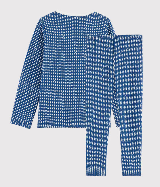 Pyjama imprimé cœurs petite fille en tubique bleu MAJOR/blanc MARSHMALLOW