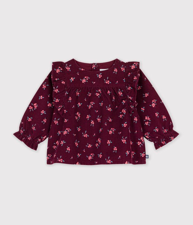 Blouse b&eacute;b&eacute; en velours manches longues imprim&eacute;e fleurs rouge/multicouleur