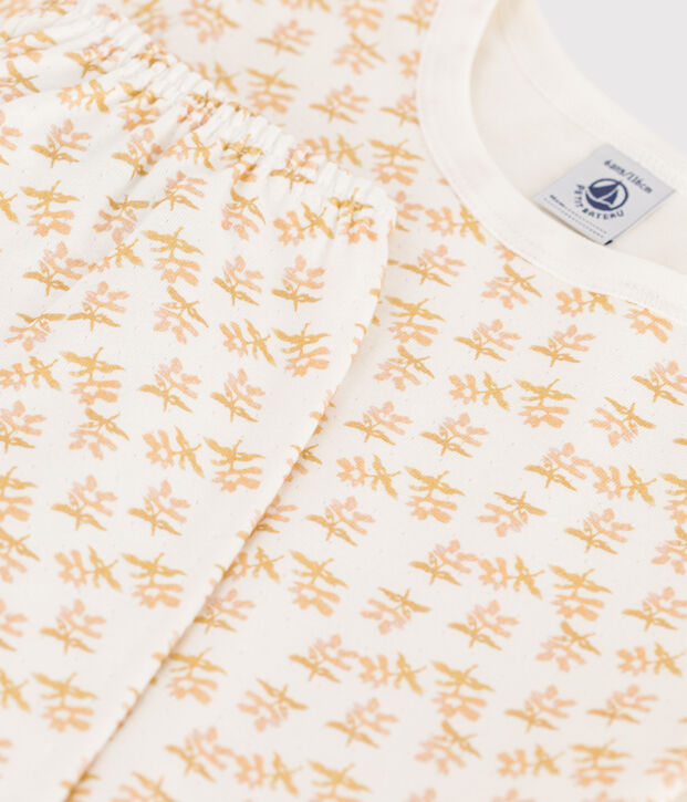 Pyjama fleur petite fille en tubique blanc/multicouleur