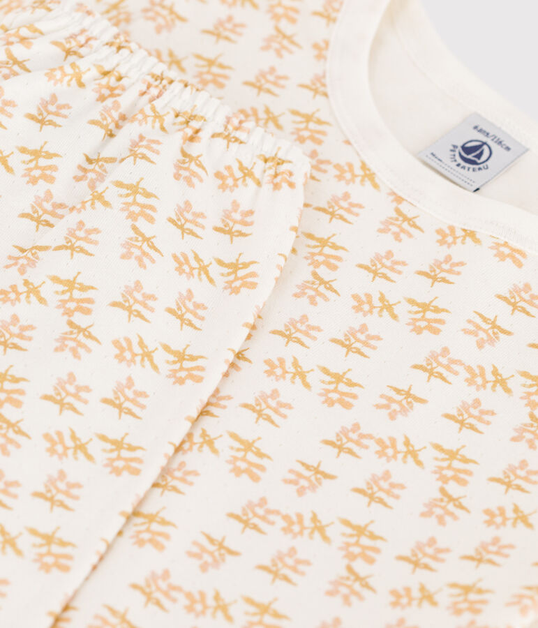 Pyjama fleur petite fille en tubique blanc MARSHMALLOW/blanc MULTICO