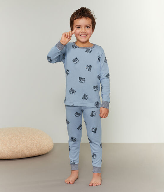 Pyjama petit garçon en côte bleu ACIER/blanc MULTICO