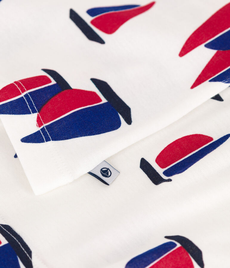 Pyjama short enfant en coton imprim&eacute; bateaux blanc MARSHMALLOW/blanc MULTICO