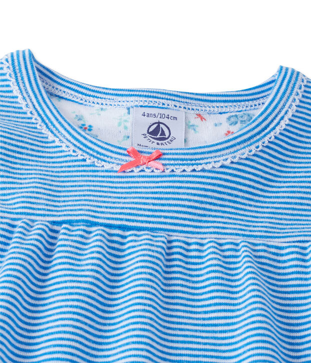 Pyjama fille ray&eacute; milleraies bleu/blanc