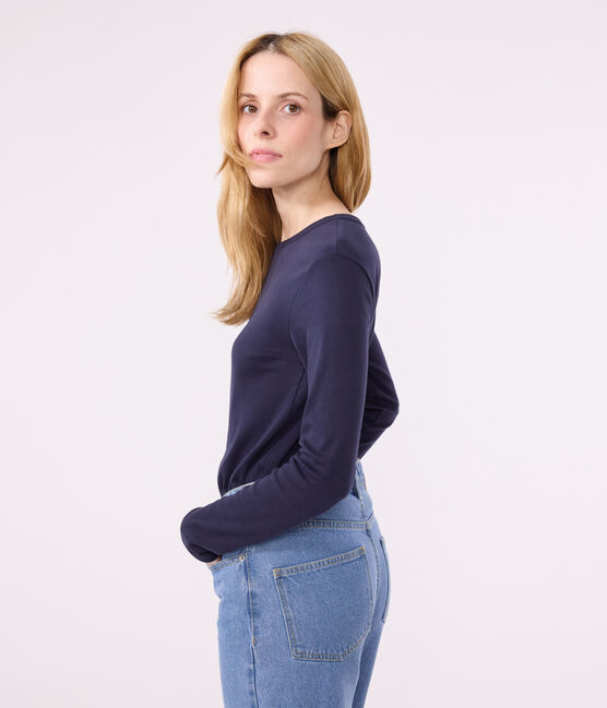 Tee-shirt l'Iconique manches longues en côte unie femme bleu SMOKING