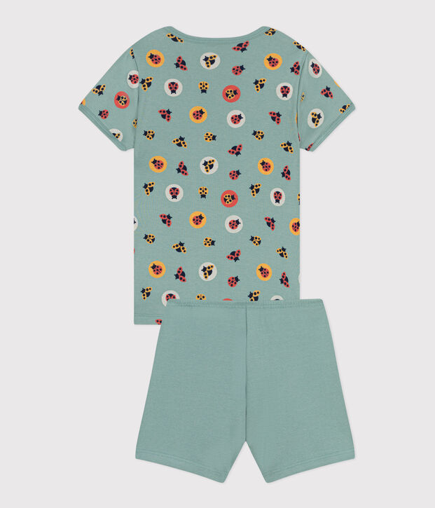Pyjama short enfant en coton vert/multicouleur