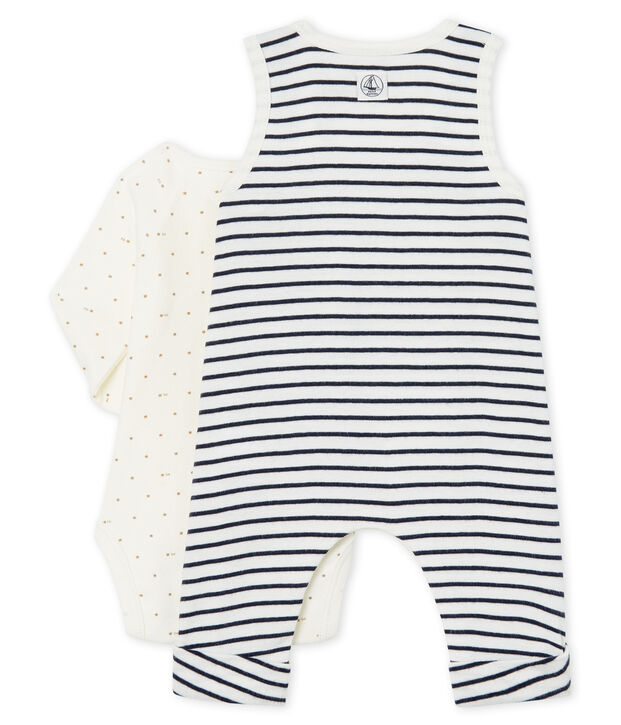 Ensemble deux pi&egrave;ces b&eacute;b&eacute; gar&ccedil;on en c&ocirc;te blanc/bleu
