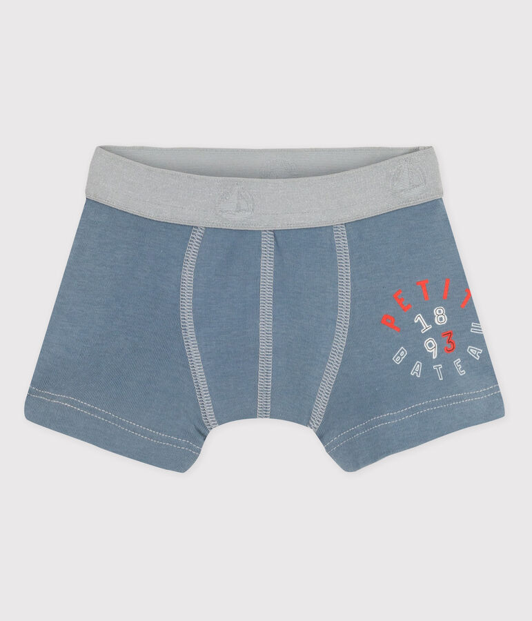 Boxer petit gar&ccedil;on en coton bleu ASTRO/gris POUSSIERE