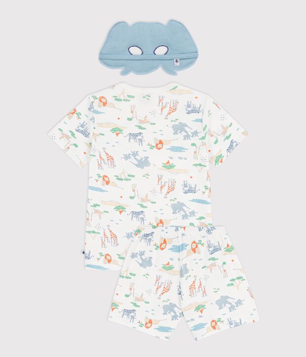 Pyjama short d&eacute;guisement enfant en coton imprim&eacute; savane blanc/multicouleur