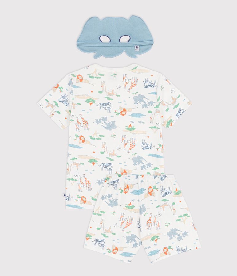 Pyjama short d&eacute;guisement enfant en coton imprim&eacute; savane blanc MARSHMALLOW/blanc MULTICO