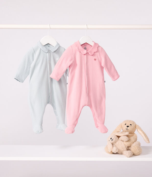 Pyjama b&eacute;b&eacute; en velours &agrave; col uni rose