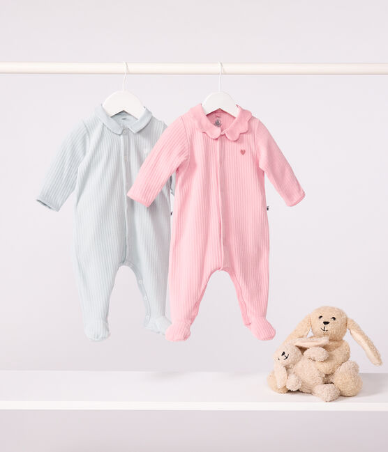 Pyjama bébé en velours à col uni rose CHARME