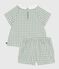 Ensemble bébé deux pièces en coton, blouse et short vichy bleu PAUL/blanc MARSHMALLOW