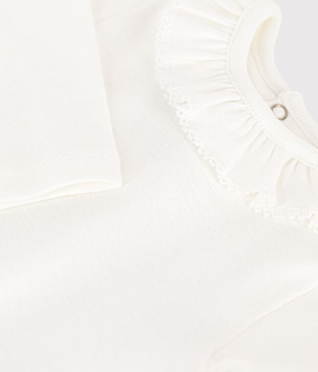 Body manches longues &agrave; collerette en coton b&eacute;b&eacute; blanc