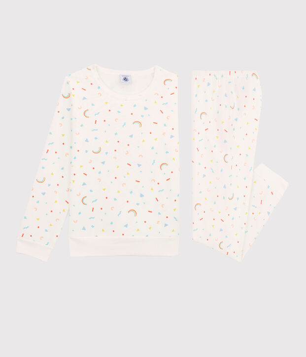 Pyjama &agrave; imprim&eacute; confettis petite fille en molleton blanc/multicouleur