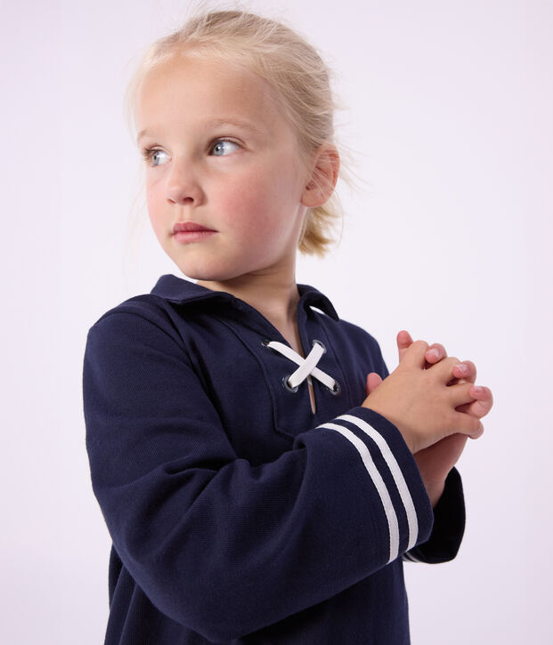 Robe enfant manches longue en coton uni bleu marine