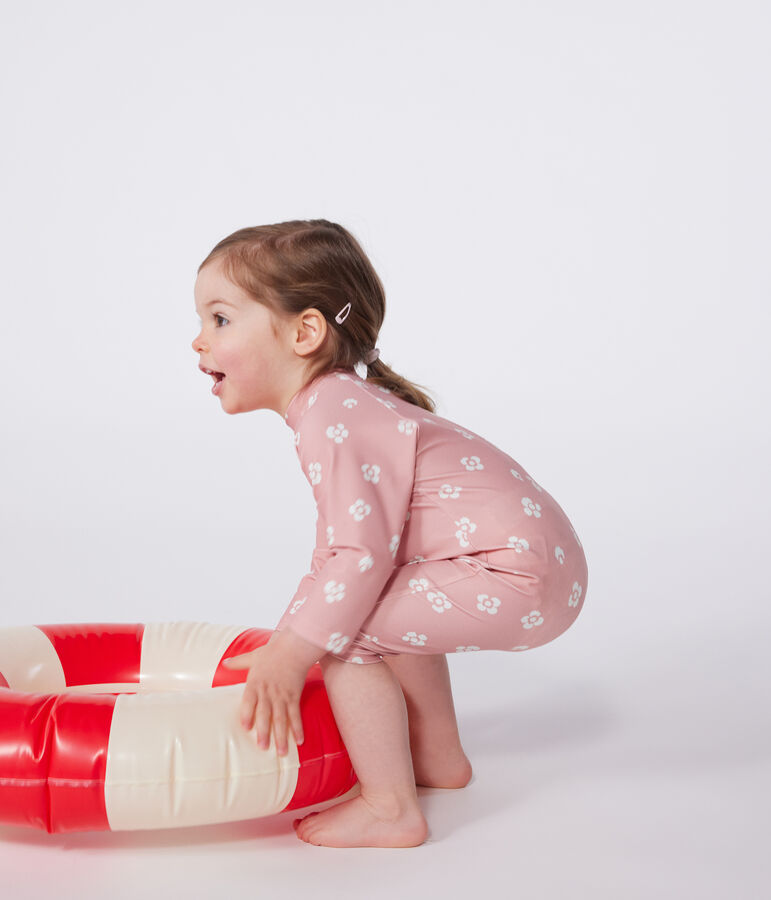 Combinaison anti UV b&eacute;b&eacute;, imprim&eacute;e &agrave; fleurs rose CHARME/blanc MARSHMALLOW