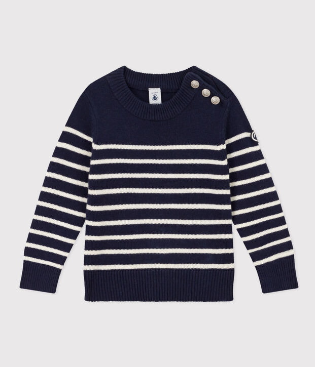 Pull laine et coton enfant fille / gar&ccedil;on bleu/blanc