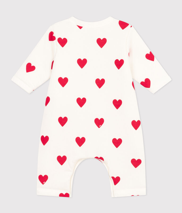 Combinaison longue en coton ouatin&eacute;e b&eacute;b&eacute; blanc MARSHMALLOW/rouge TERKUIT