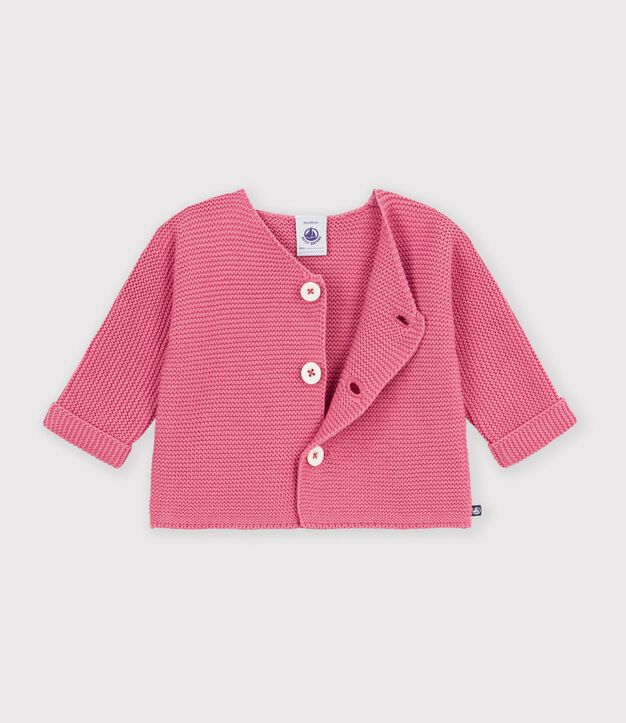 Cardigan b&eacute;b&eacute; tricot point mousse en coton uni rose