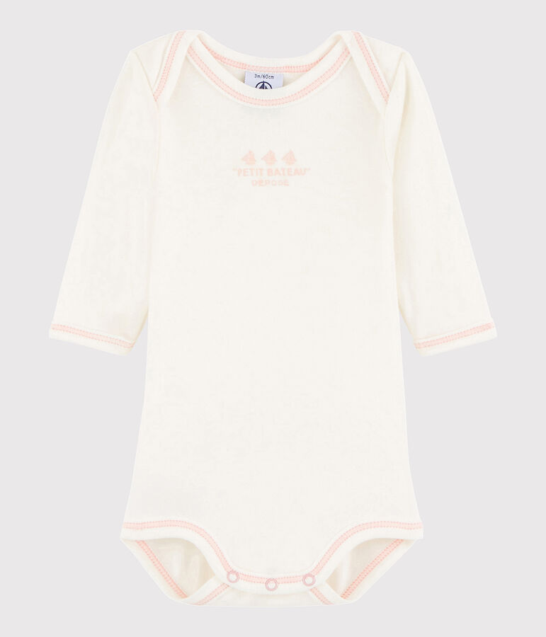 Body manches longues b&eacute;b&eacute; fille blanc/rose