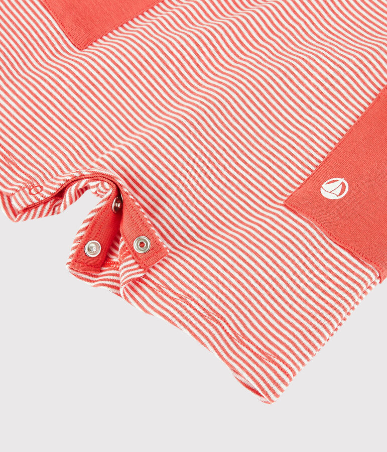 Combinaison courte en c&ocirc;te ray&eacute; b&eacute;b&eacute; gar&ccedil;on orange OURSIN/blanc MARSHMALLOW