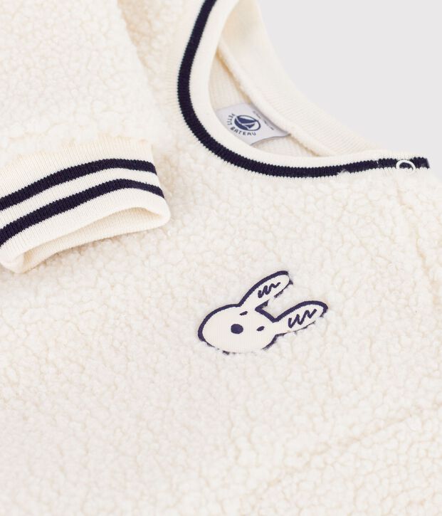 Sweatshirt b&eacute;b&eacute; en sherpa unie blanc cass&eacute;