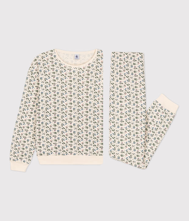 Pyjama femme en coton &eacute;cru/bleu/multicouleur