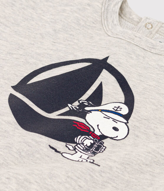 Sweatshirt Petit Bateau X Snoopy en molleton bébé gris BELUGA CHINE