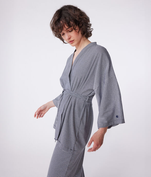 Kimono ray&eacute; femme bleu/blanc