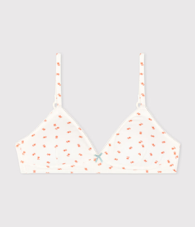Soutien gorge padd&eacute; fleur en coton et &eacute;lasthanne fille blanc/multicouleur