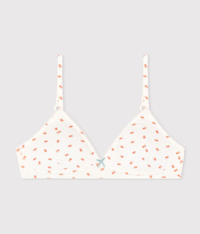 Soutien gorge padd&eacute; fleur en coton et &eacute;lasthanne fille blanc/multicouleur