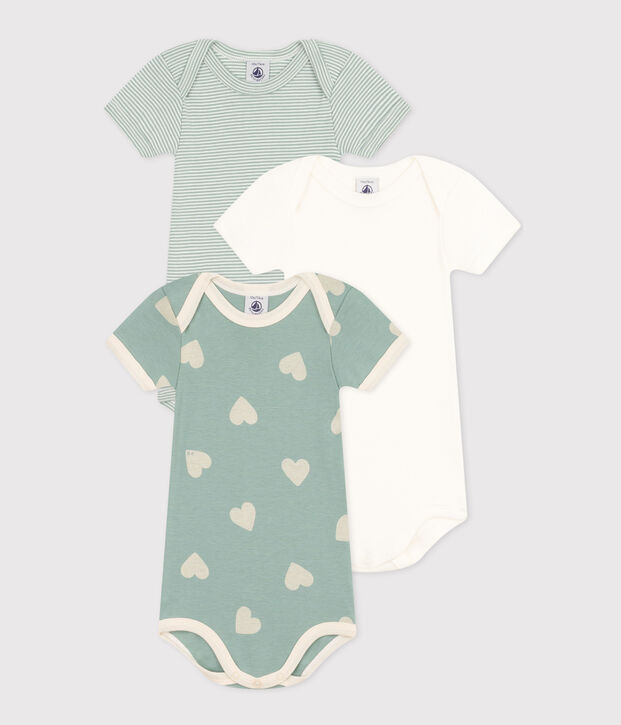 Lot de 3 bodies manches courtes en coton b&eacute;b&eacute; multicouleur