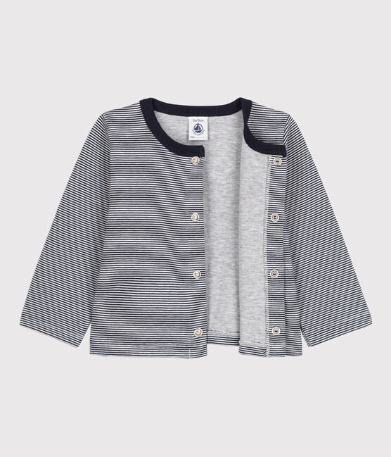 Cardigan bébé rayé milleraies en jersey épais bleu SMOKING/blanc MARSHMALLOW