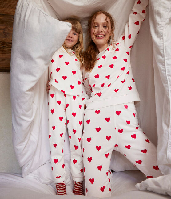 Pyjama enfant imprimé cœurs en côte blanc MARSHMALLOW/rouge TERKUIT