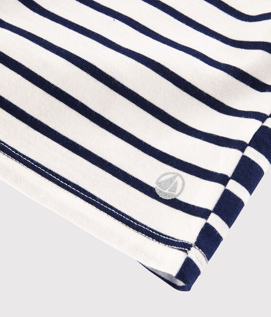 Tee-shirt manches longues en jersey enfant fille blanc MARSHMALLOW/bleu SMOKING
