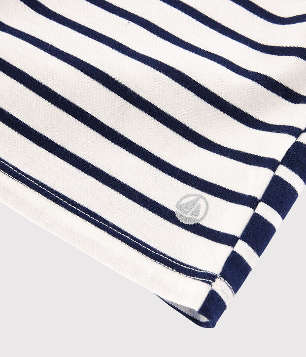 Tee-shirt manches longues en jersey enfant fille blanc/bleu
