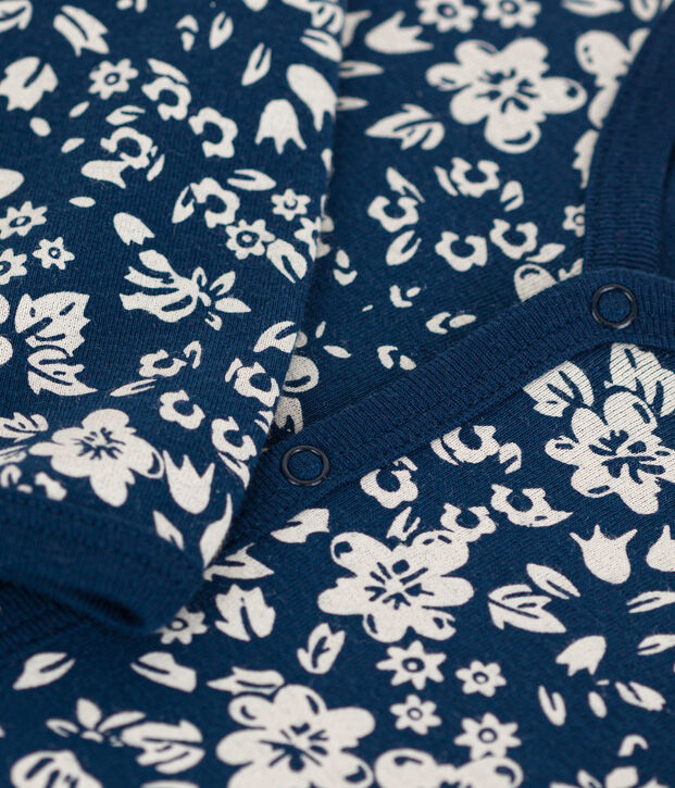Pyjama b&eacute;b&eacute; fleurs en coton bleu/blanc