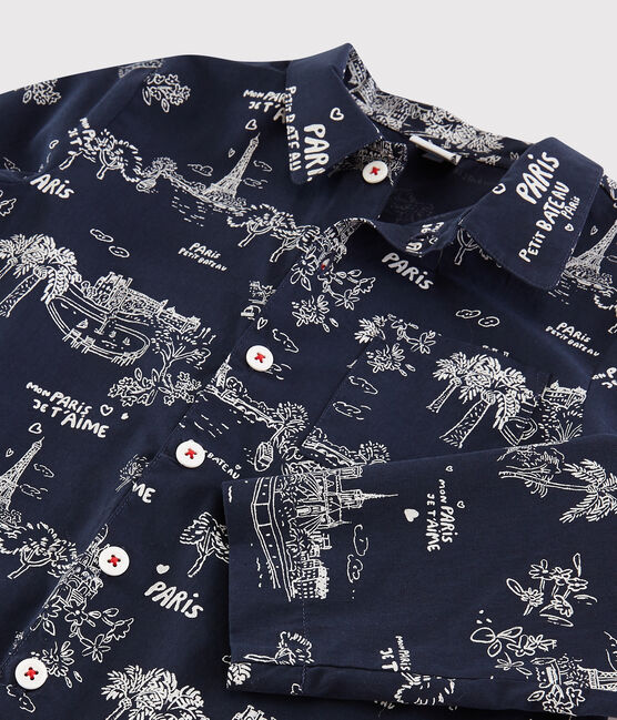Pyjama imprimé Paris petit garçon en coton bleu MEDIEVAL/blanc ECUME