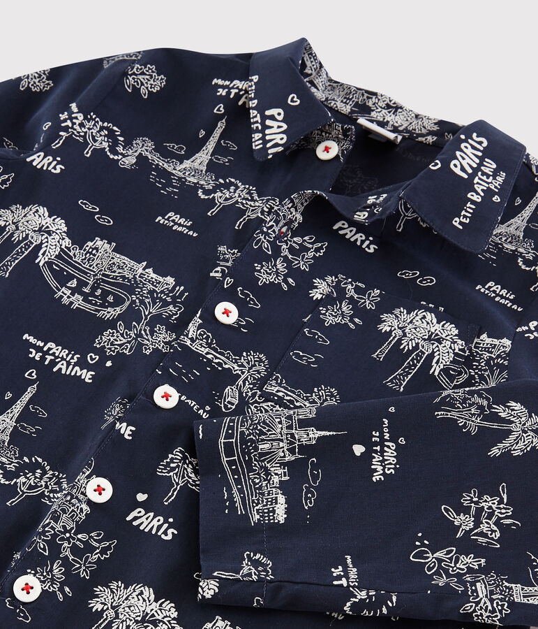 Pyjama imprim&eacute; Paris petit gar&ccedil;on en coton bleu MEDIEVAL/blanc ECUME