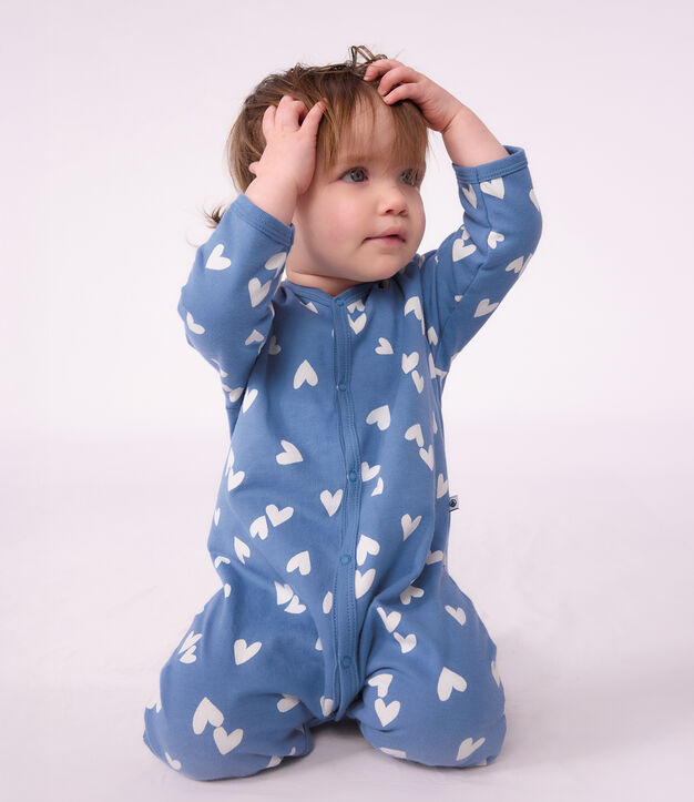 Pyjama b&eacute;b&eacute; en molleton imprim&eacute; c&oelig;urs bleu/blanc