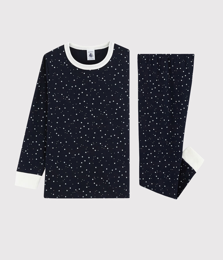 Pyjama &agrave; &eacute;toiles blanches enfant mixte en c&ocirc;te bleu SMOKING/blanc MARSHMALLOW
