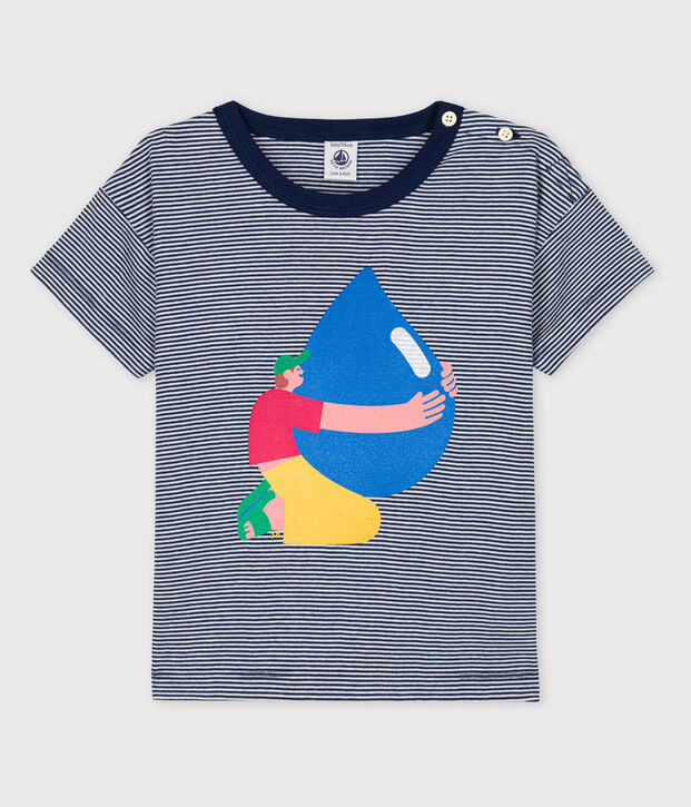 Tee-shirt gar&ccedil;on Petit Bateau x Water Family bleu/blanc