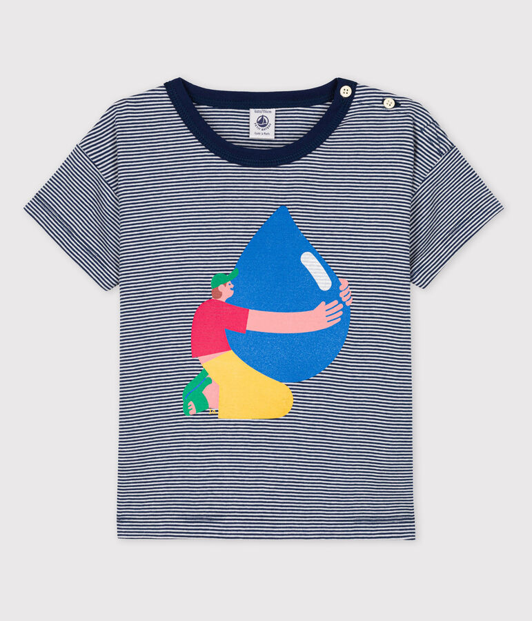 Tee-shirt gar&ccedil;on Petit Bateau x Water Family bleu MEDIEVAL/blanc MARSHMALLOW